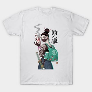 Japanese Fox Mask Girl Urban Style T-Shirt